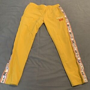 YK1K Track Pants Mens XL Yellow‎ Side Tape Logo Mesh Lined Athletic Joggers